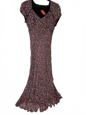 Nostalgia Maxi Dress Black Purple Rayon Long Lace Ruffle | L